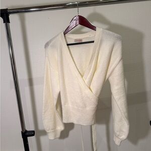Gianni Bini Cream V-Neck Wrap Sweater